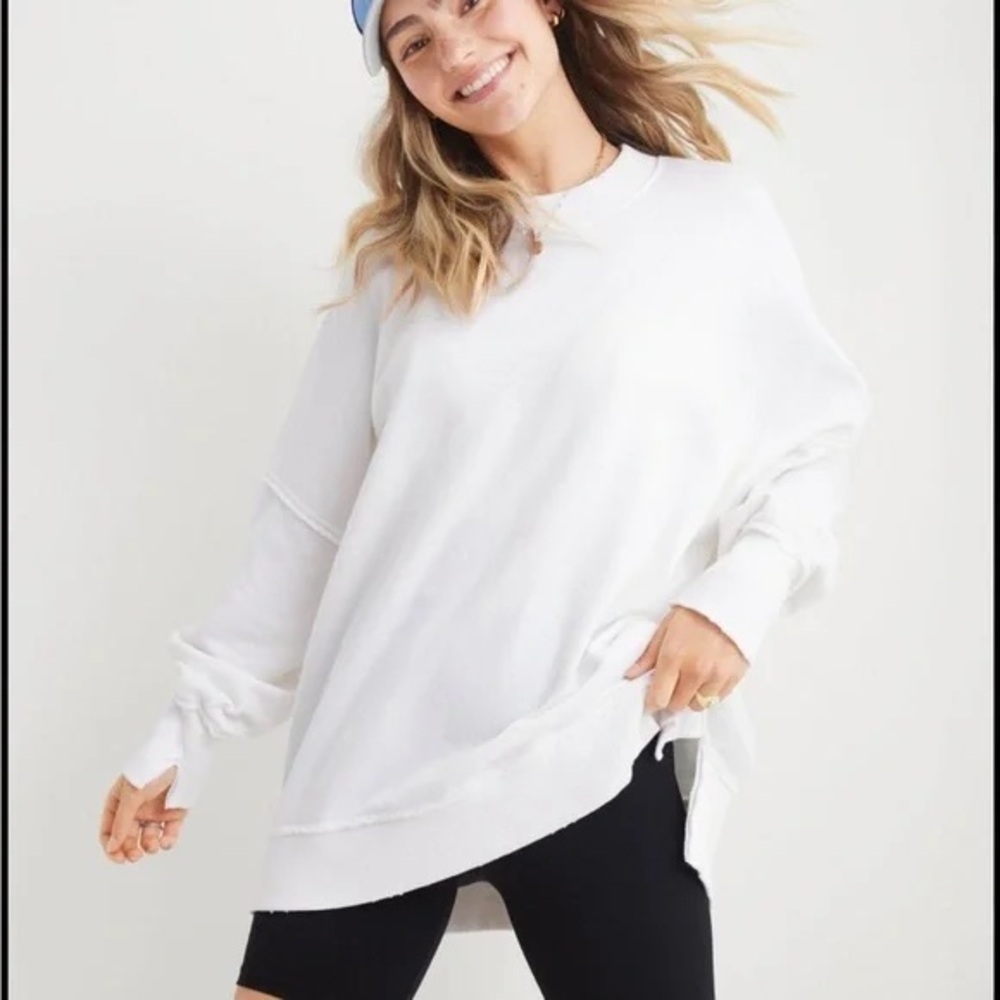 aerie the happiest oversized crew sweatshirt white